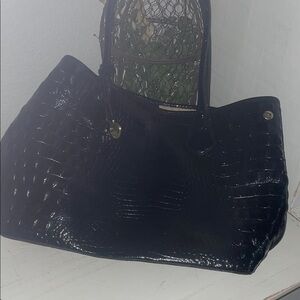 Brahmin Black Croc-Embossed Tote